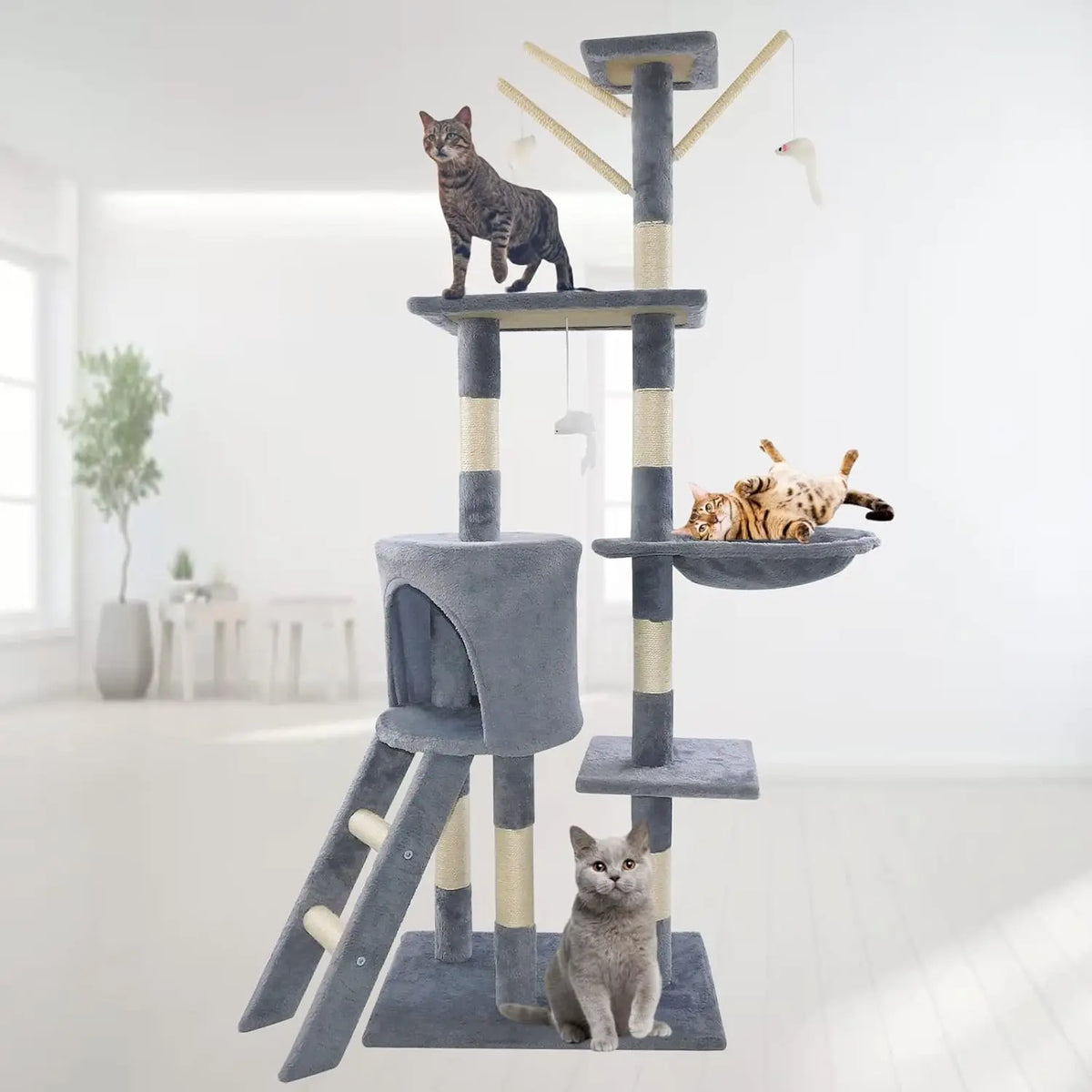 Multi-Level Cat Tree 140cm -Condo, Hammock &Scratching Post