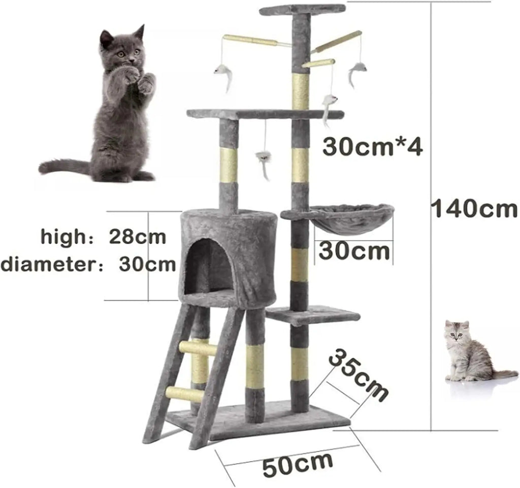 Multi-Level Cat Tree 140cm -Condo, Hammock &Scratching Post