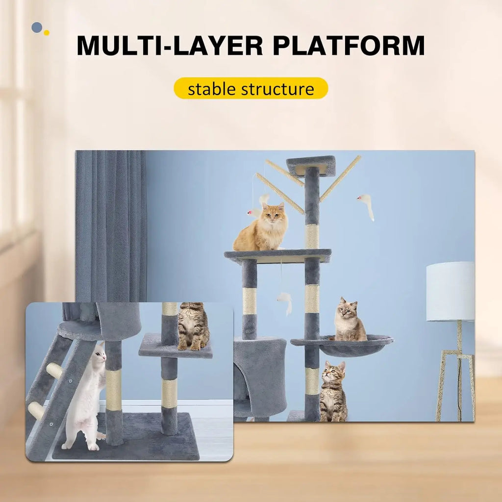 Multi-Level Cat Tree 140cm -Condo, Hammock &Scratching Post