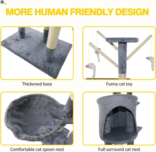 Multi-Level Cat Tree 140cm -Condo, Hammock &Scratching Post
