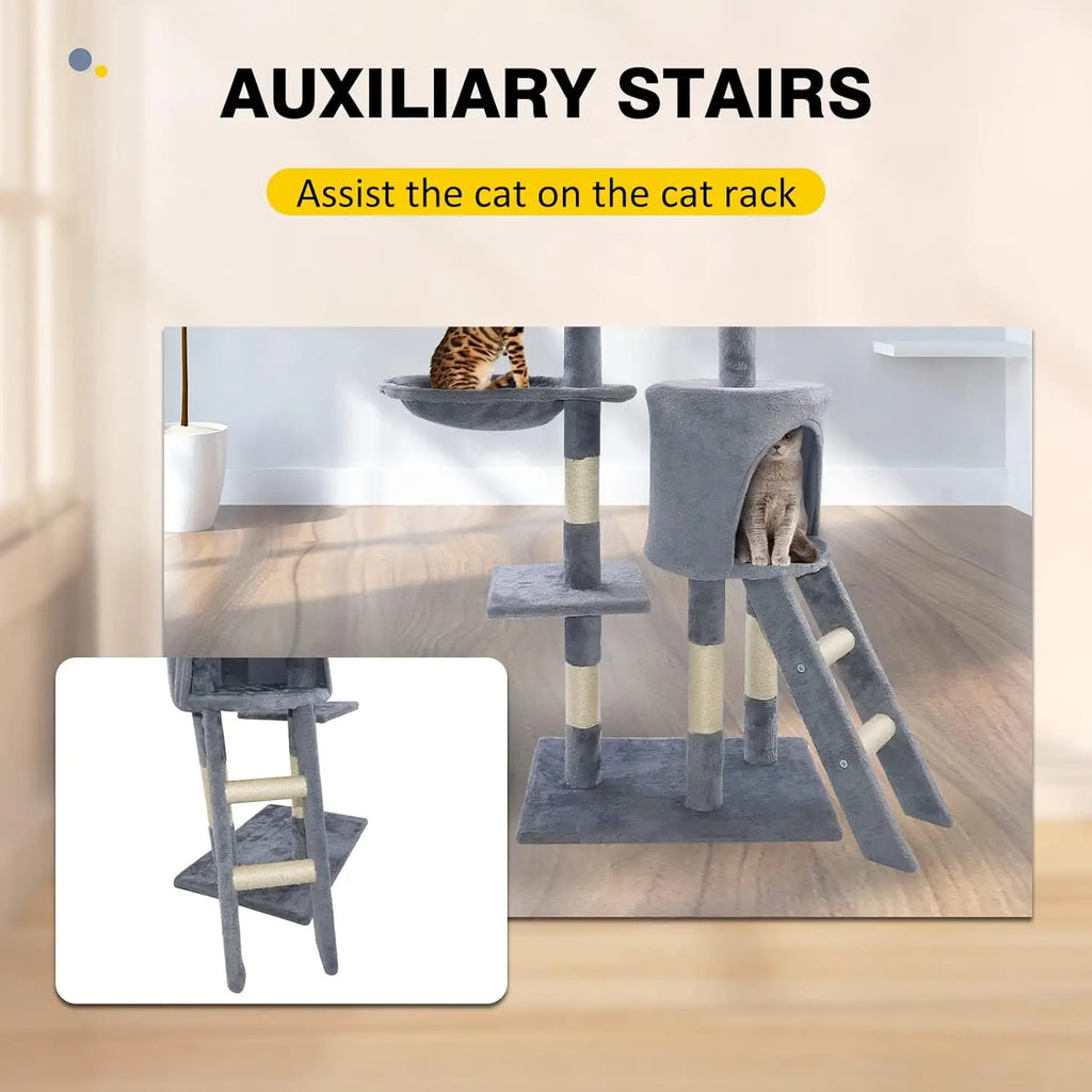 Multi-Level Cat Tree 140cm -Condo, Hammock &Scratching Post