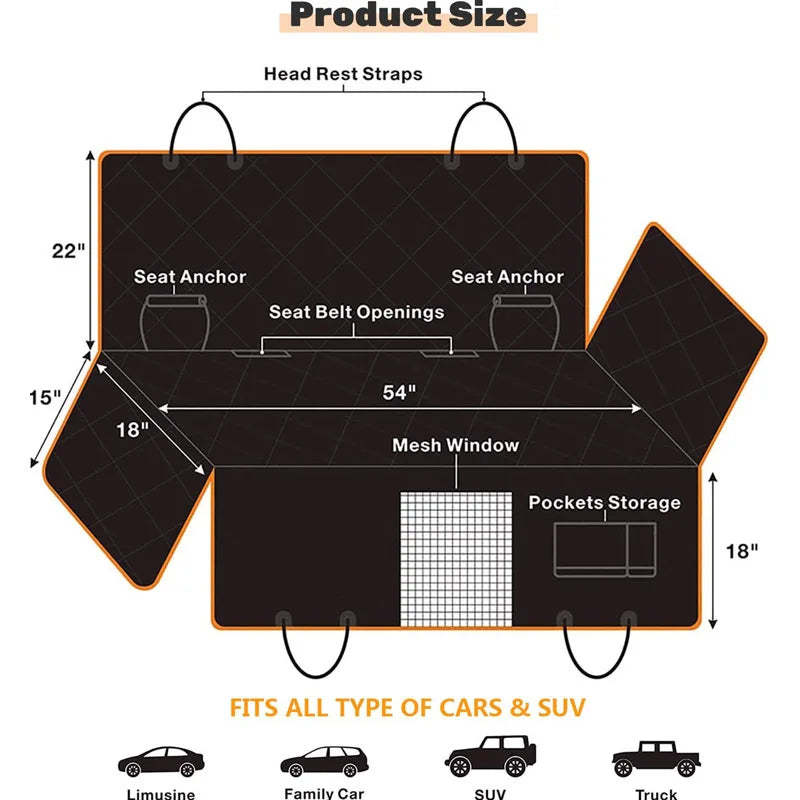 Waterproof Dog Car Seat Cover: Quilted Rear Seat Protector
