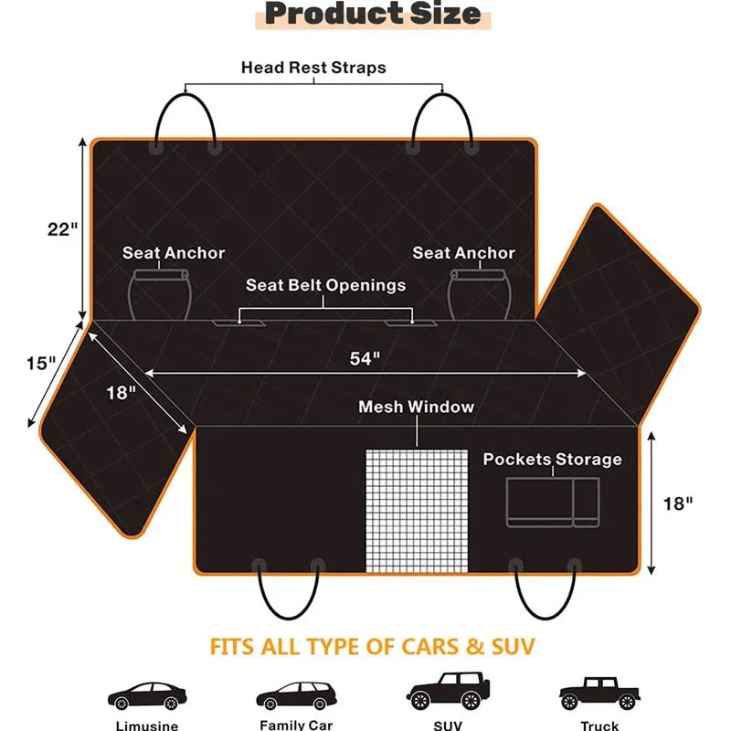 Waterproof Dog Car Seat Cover: Quilted Rear Seat Protector